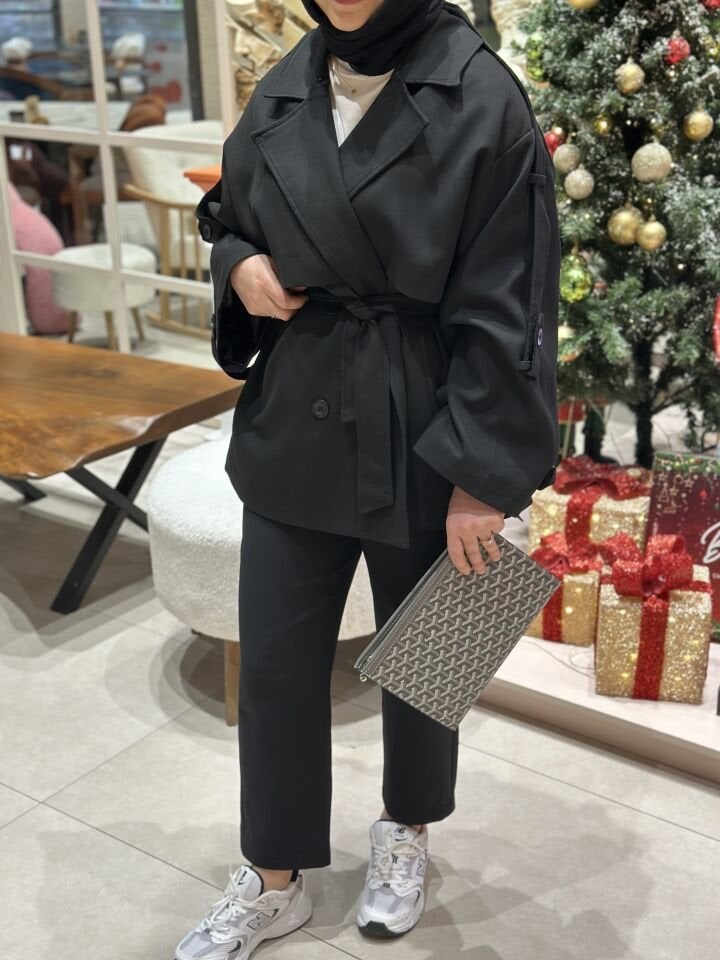 Premium Kısa Trenç  Siyah