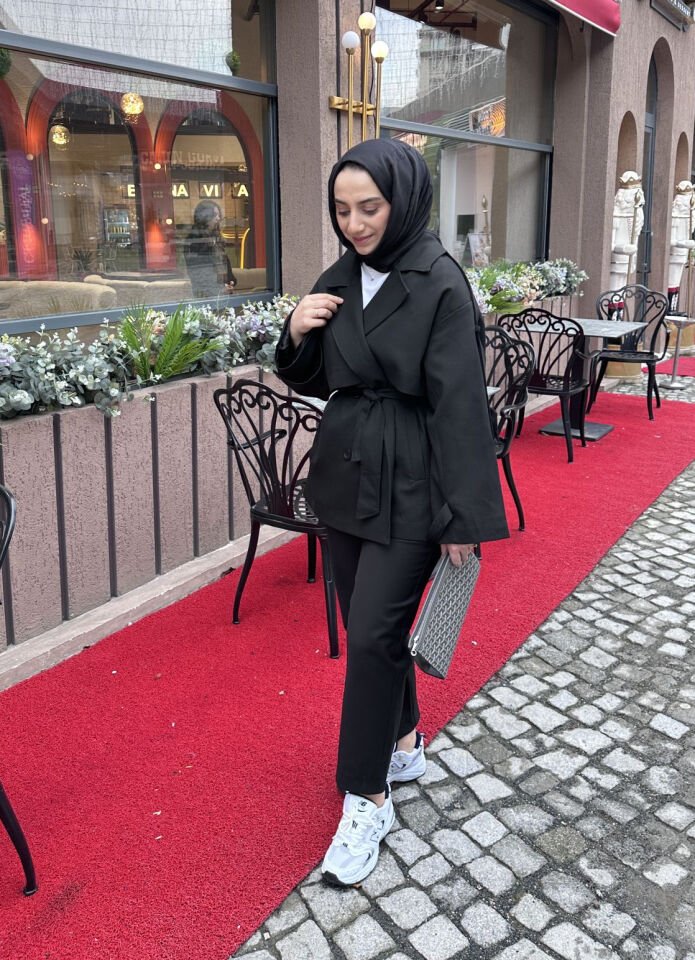 Premium Kısa Trençkot Siyah