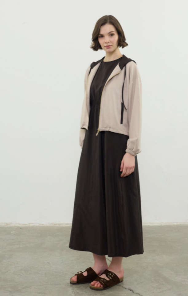 Garni Haka İkili Elbise | Kahve