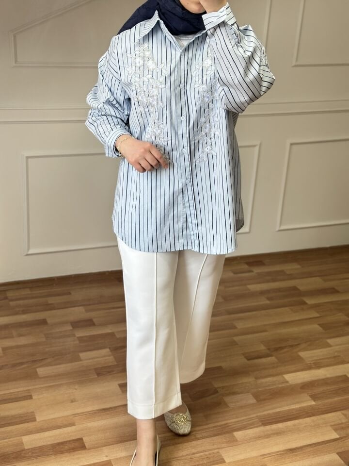 İşlemeli Gömlek Mavi