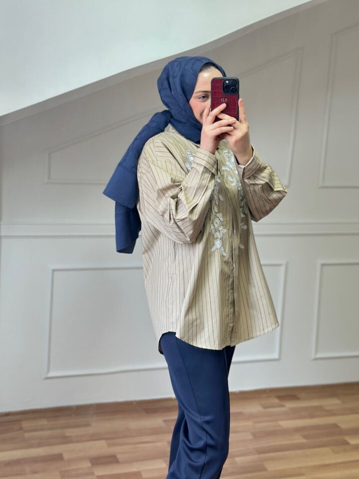 İşlemeli Gömlek Haki