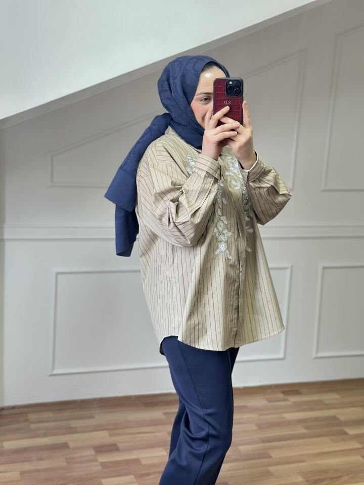 İşlemeli Gömlek Haki