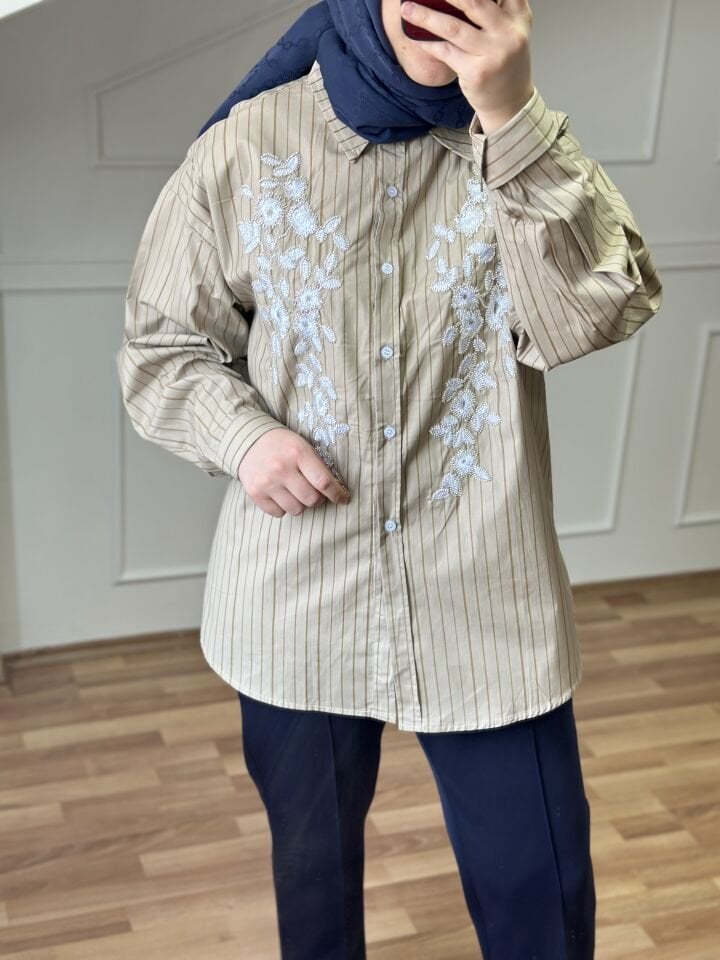 İşlemeli Gömlek Haki