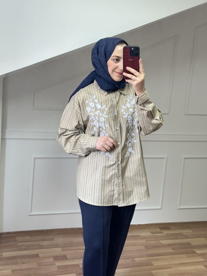 İşlemeli Gömlek Haki