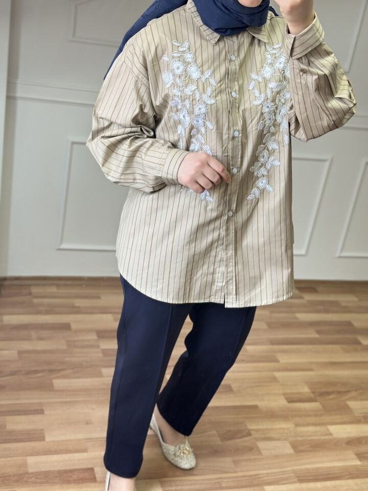 İşlemeli Gömlek Haki