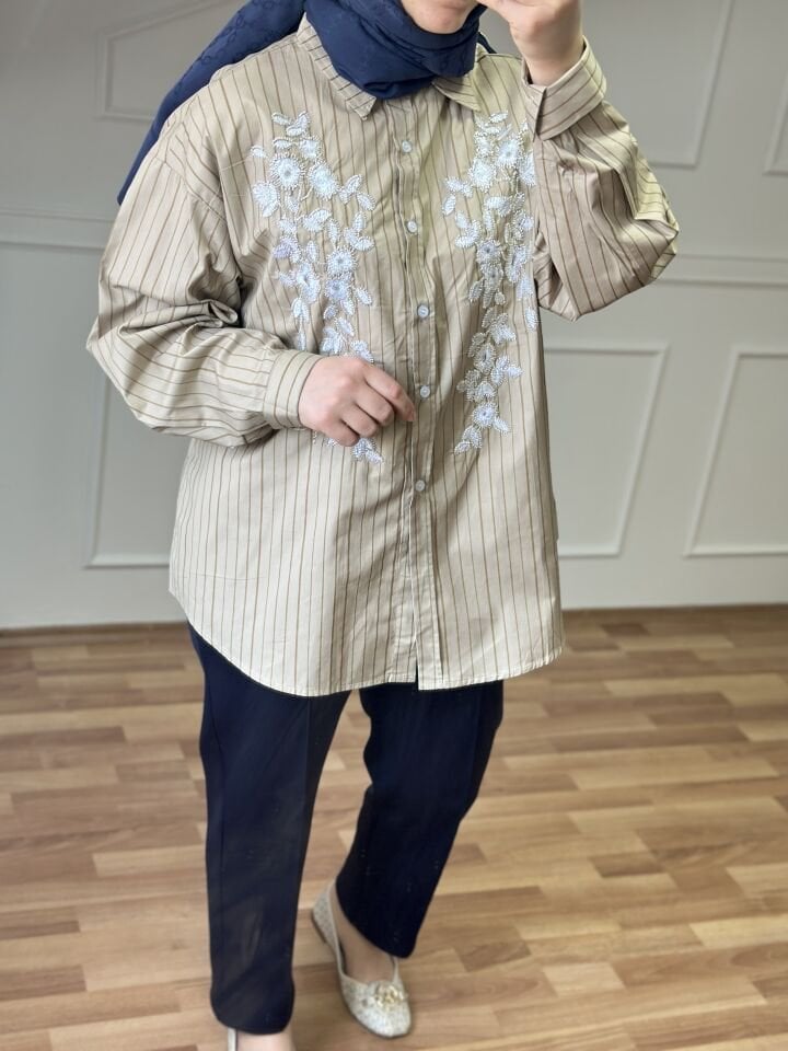 İşlemeli Gömlek Haki